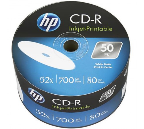 Диски CD-R HP (69301 /CRE00070WIP-3) 700MB 52x IJ Print, без шпинделя, 50 шт