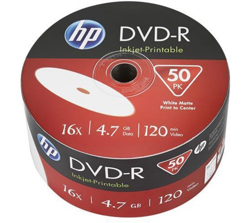 Диски DVD-R HP (69302 /DME00070WIP-3) 4.7GB 16x IJ Print, без шпинделя, 50 шт