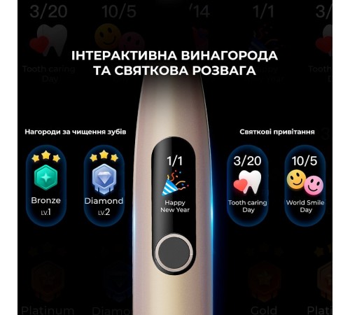 Розумна зубна електрощітка Oclean X Pro Digital Electric Toothbrush Champagne Gold (6970810552553)