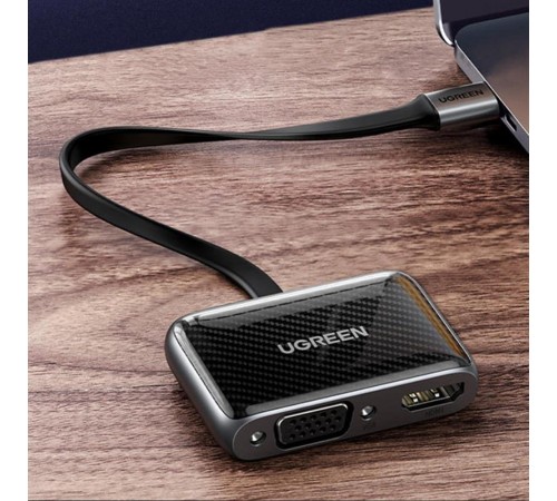 Адаптер Ugreen CM303 HDMI+VGA - USB Type-C (F/M), Black (70549)