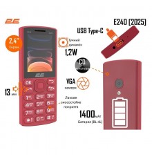 Мобiльний телефон 2E E240 2025 Dual Sim Red (794300867219)