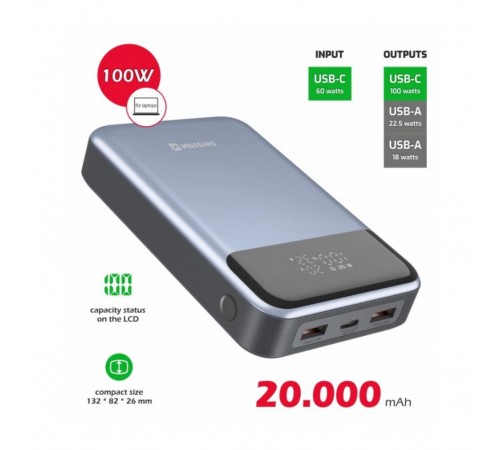 Універсальна мобільна батарея Swissten 20000mAh 100W Black/Silver (8595217483781)
