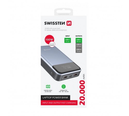Універсальна мобільна батарея Swissten 20000mAh 100W Black/Silver (8595217483781)