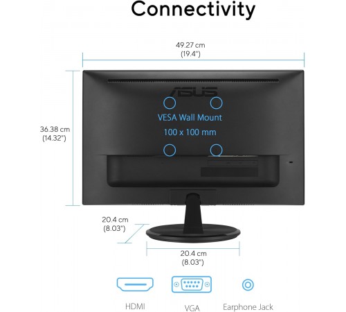 Монітор Asus 21.45" VP227HF (90LM0880-B01O71) VA Black 100Hz