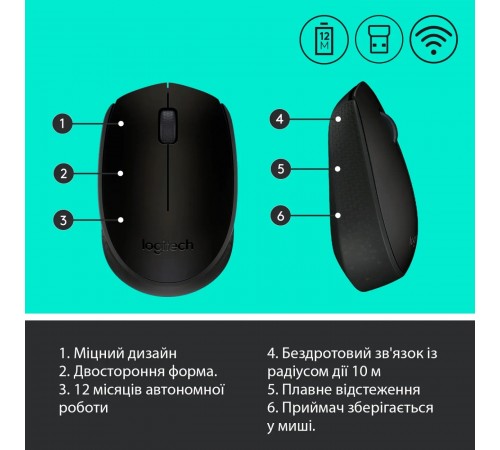 Миша бездротова Logitech M170 Grey/Black (910-004642)
