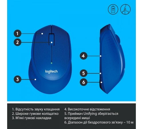 Миша бездротова Logitech M330 Silent Plus Blue (910-004910)