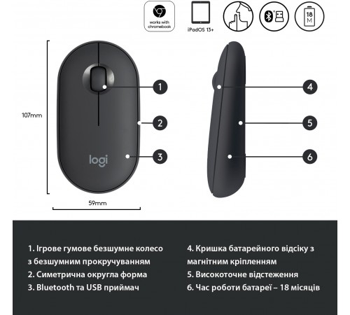Миша бездротова Logitech Pebble M350 (910-005718) Black USB
