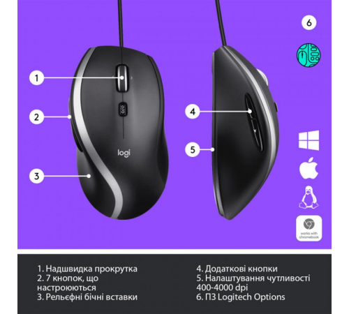 Миша Logitech Advanced Corded M500s Black (910-005784)