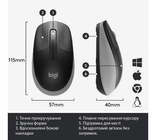 Миша бездротова Logitech M190 Wireless Mid Grey (910-005906)