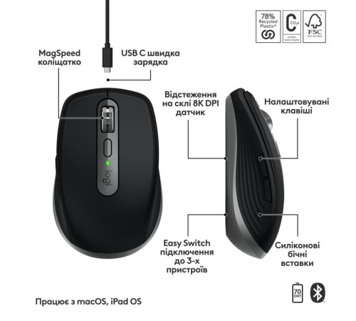 Миша бездротова Logitech MX Anywhere 3S for Mac Space Grey (910-006947)