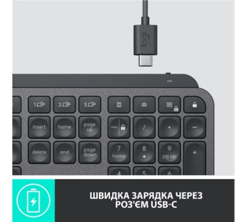 Клавіатура бездротова Logitech MX Keys Advanced for Business Wireless Illuminated UA Graphite (920-010251)