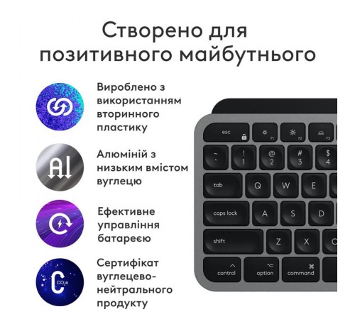 Клавiатура бездротова Logitech MX Keys S for Mac Space Grey (920-011637) Клавiатура бездротова Logitech MX Keys S for Mac Space Grey (920-011637)