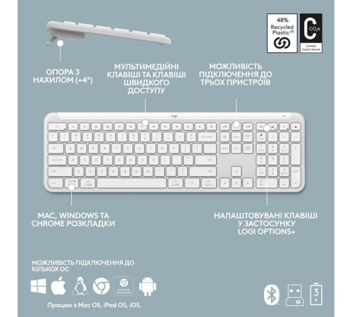 Клавiатура бездротова Logitech Signature Slim K950 US OffWhite USB (920-012466) Клавiатура бездротова Logitech Signature Slim K950 US OffWhite USB (920-012466)