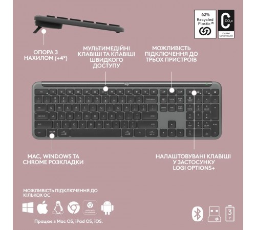 Комплект (клавіатура, миша) бездротовий Logitech Signature Slim Combo MK950 Graphite (920-012490)