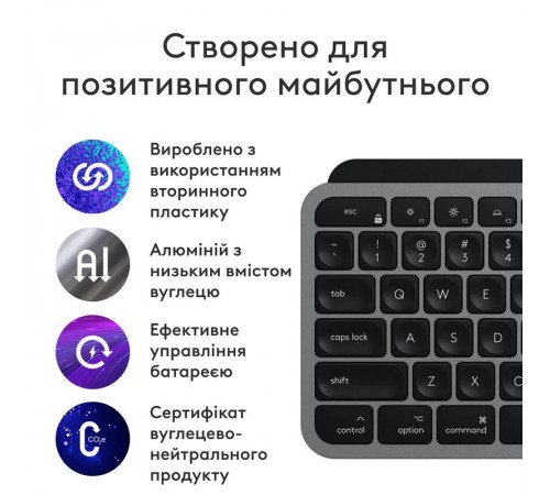 Комплект (клавіатура, миша) бездротовий Logitech MX Keys S Combo for Mac Space Grey (920-012845)