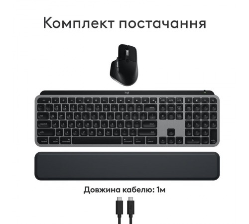 Комплект (клавіатура, миша) бездротовий Logitech MX Keys S Combo for Mac Space Grey (920-012845)