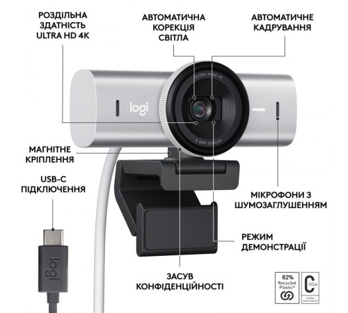 Веб-камера Logitech MX Brio Pale Grey (960-001554)