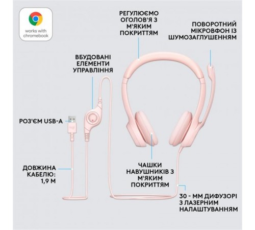 Гарнітура Logitech H390 USB Rose (981-001281)