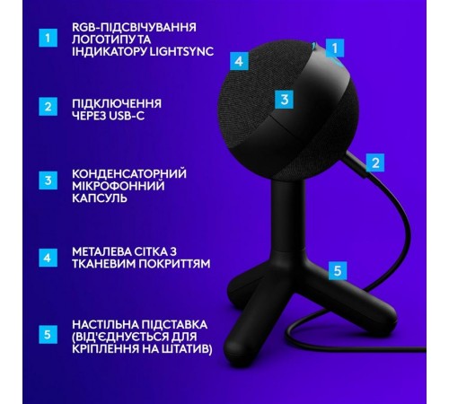 Мiкрофон Logitech G Yeti Orb RGB Black (988-000551)