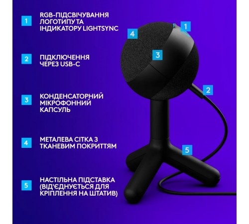 Мiкрофон Logitech G Yeti Orb RGB White (988-000558)