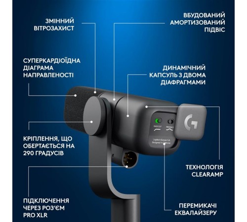 Мiкрофон Logitech G Yeti Studio Active Dynamic XLR Black (988-000565) Мiкрофон Logitech G Yeti Studio Active Dynamic XLR Black (988-000565)