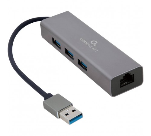 USB-хаб Cablexpert 4 ports USB 3.0 Grey (A-AMU3-LAN-01)