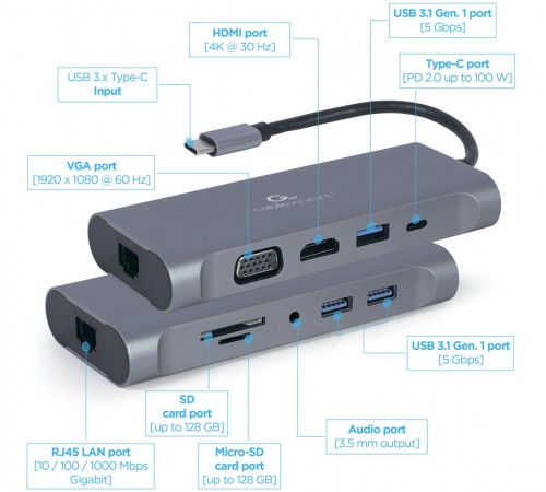 Док станція Cablexpert USB-C 7-в-1 (A-CM-COMBO7-01) Док станція Cablexpert USB-C 7-в-1 (A-CM-COMBO7-01)