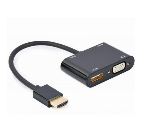 Адаптер Cablexpert HDMI - HDMI/VGA+Аудіо 3.5 мм, M/F, 0.15 м, чорний (A-HDMIM-HDMIFVGAF-01) коробка