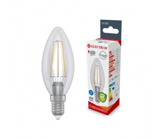 Лампа світлодіодна свічка ретро Electrum Filament 4W E14 4000K (A-LC-1367) Лампа світлодіодна свічка ретро Electrum Filament 4W E14 4000K (A-LC-1367)