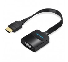 Адаптер Vention Flat HDMI - VGA (M/F), зі звуком і живленням, 0.15 м, чорний (ACKBB)