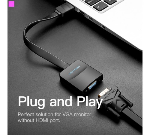 Адаптер Vention Flat HDMI - VGA (M/F), зі звуком і живленням, 0.15 м, чорний (ACKBB)