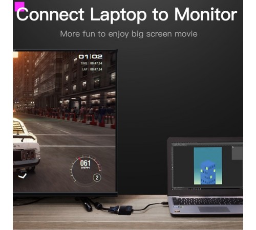 Адаптер Vention Flat HDMI - VGA (M/F), зі звуком і живленням, 0.15 м, чорний (ACKBB)