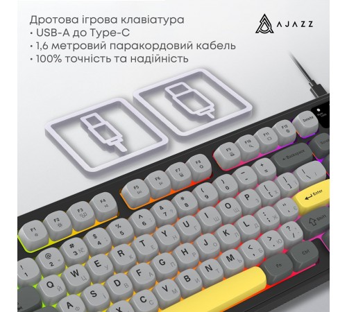 Клавіатура Ajazz AF98 Black USB-C Black Gray Yellow (AF98-BGY)