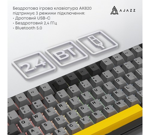 Клавіатура бездротова Ajazz AK820 Max Plus Day Dream Switch Black (AK820MAX-DD-BGY)