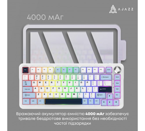 Клавіатура бездротова Ajazz AK820 Max Plus Day Dream Switch White (AK820MAX-DD-BWD)