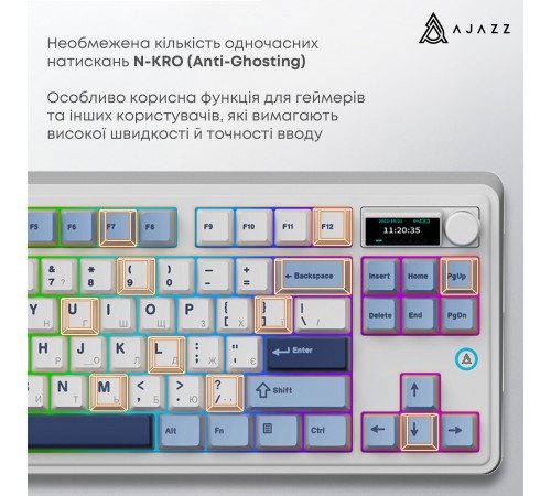 Клавіатура бездротова Ajazz AK870 Plus Murad Switch White (AK870-MU-BWD) Клавіатура бездротова Ajazz AK870 Plus Murad Switch White (AK870-MU-BWD)