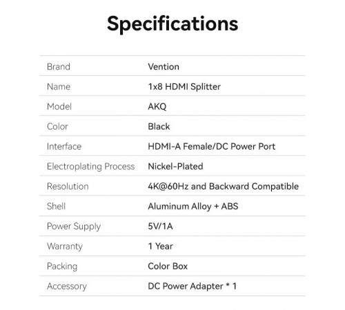Сплітер 4К 1*8HDMI Black Aluminum Alloy Type EU Standart (AKQB0-EU)