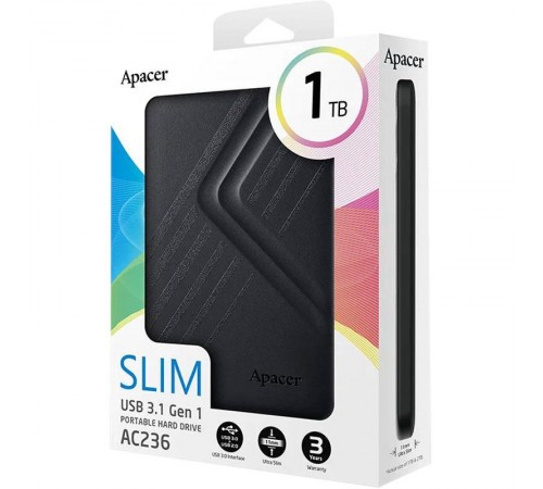 Зовнішній жорсткий диск 2.5" USB 1.0TB Apacer AC236 Black (AP1TBAC236B-1)