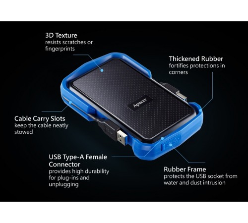 Зовнішній жорсткий диск 2.5" USB 2.0TB Apacer AC631 Black/Blue (AP2TBAC631U-1)