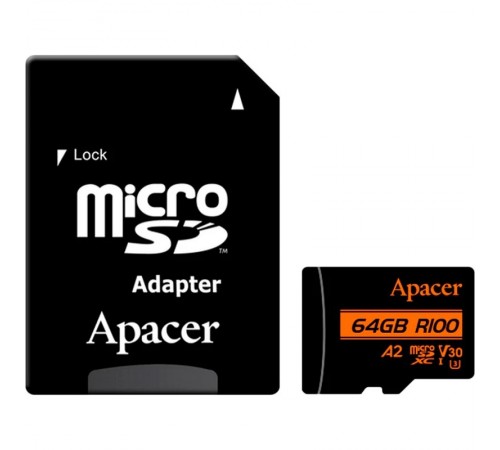 Карта пам`ятi MicroSDXC 64GB UHS-I/U3 Class 10 Apacer (AP64GMCSX10U8-R) + SD адаптер
