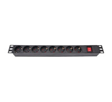 Блок розеток Atcom 1U 19" (PDU-8W-C2С-WS) 8 розеток, з вимикачем, ал. корпус, німецький тип, 2,0 м, чорний