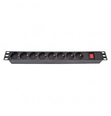 Блок розеток Atcom 1U 19" (PDU-8W-C2С-WS) 8 розеток, з вимикачем, ал. корпус, німецький тип, 2,0 м, чорний