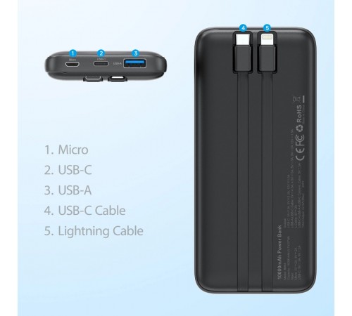 Універсальна мобільна батарея Choetech 10000mAh 22.5W Black (B654-BK)