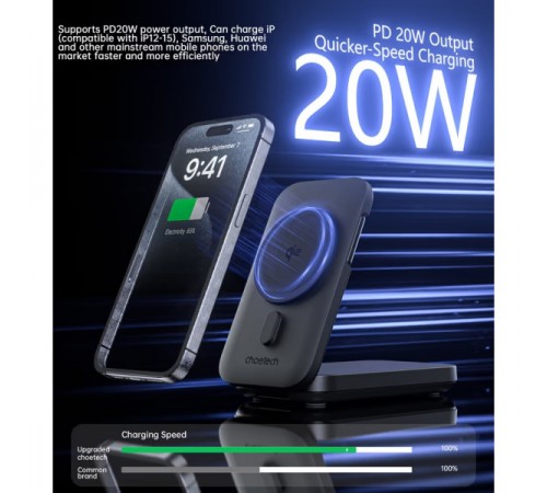 Універсальна мобільна батарея Choetech Magnetic 10000mAh Qi-2 15W Black (B750-CCBK)