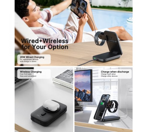 Універсальна мобільна батарея Choetech Magnetic 10000mAh Qi-2 15W Black (B750-CCBK)