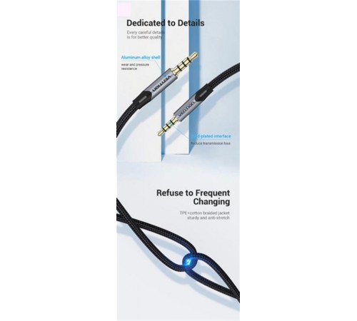 Кабель Vention 3.5 мм - 3.5 мм (M/M), 2 м, Silver/Black (BAQHH)