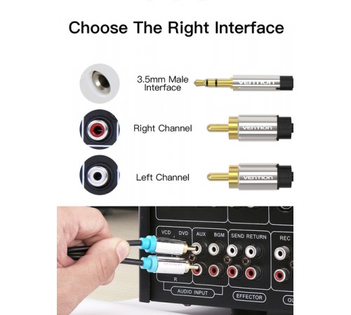 Кабель Vention 3.5 мм - 2xRCA (M/M), 2 м, Black (BCFBH)