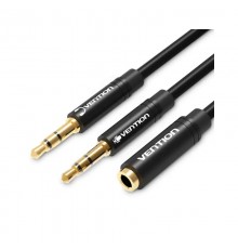 Кабель Vention 3.5 мм - 2х3.5 мм (M/F), 1 м, Black +OMTP-CTIA (BHDBF)