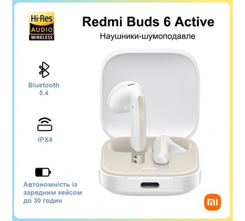 Bluetooth-гарнітура Xiaomi Redmi Buds 6 Active White (BHR8391GL)