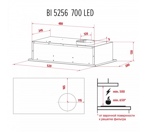 Витяжка Perfelli BI 5256 BL 700 LED